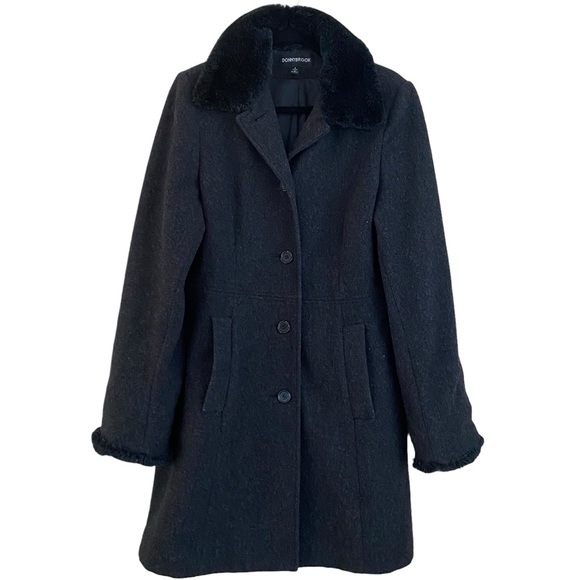 DonnyBrook Vintage Classic Charcoal Gray Faux Fur Button Down Coat Size 8 - Picture 2 of 10